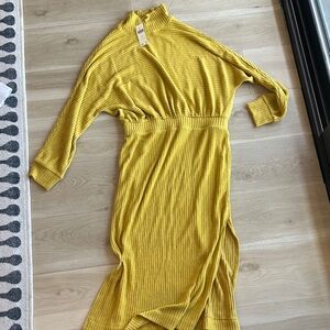 Elegant Mustard Long Sleeve Dress